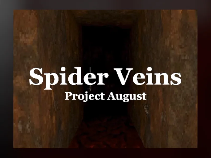 The Spider Veins title over a narrow, dim corridor with rust-brown walls.